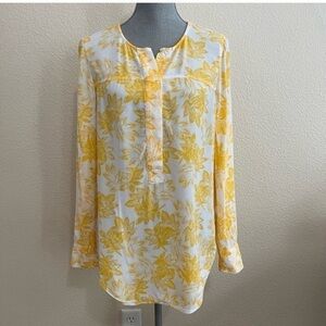 JCrew Yellow Floral Poplin Long Sleeve Popover Blouse, Size XS petite